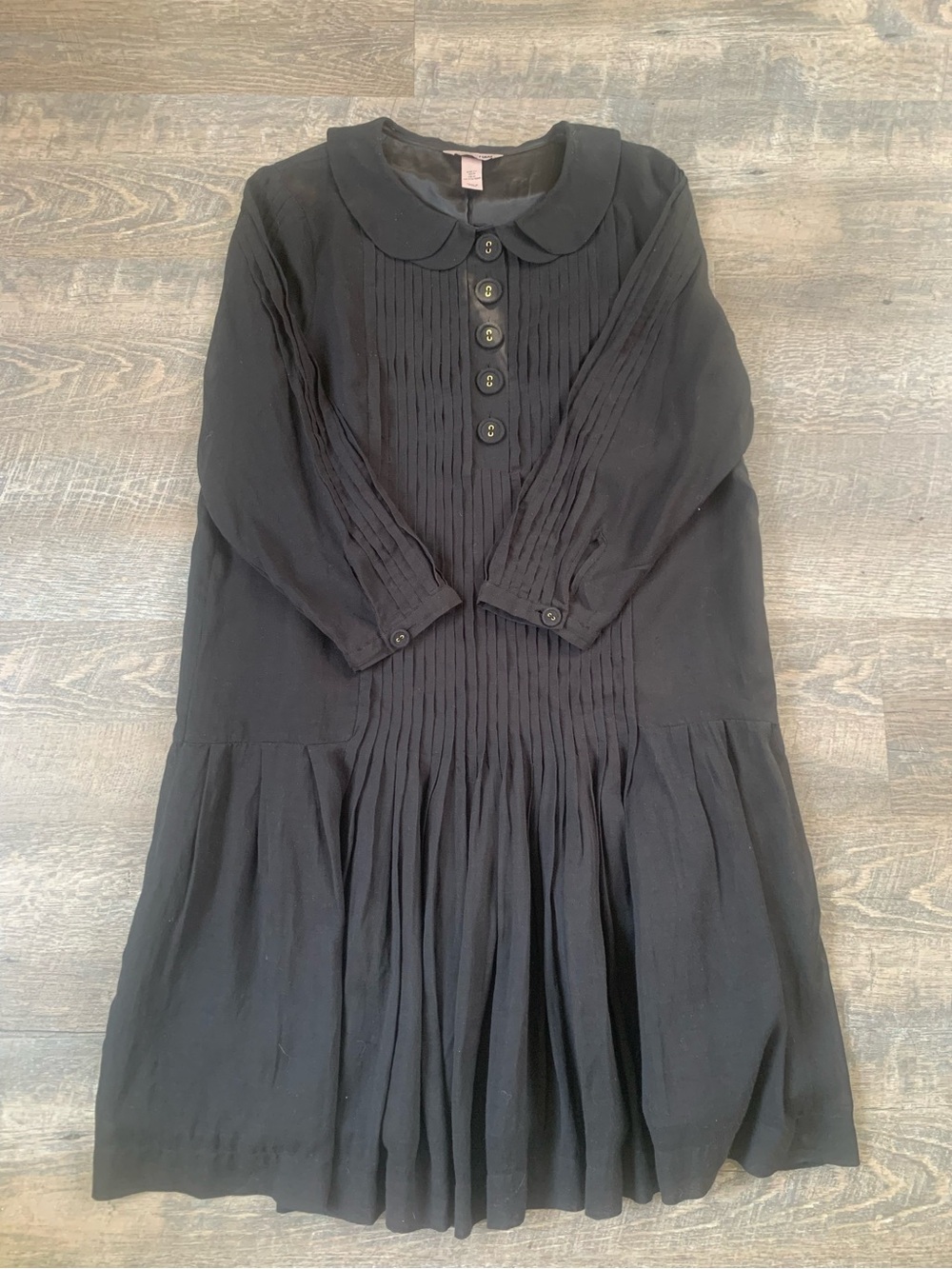 Whimsigoth H& M Black Pin-tuck Pleated Long-Sleeve Dress with Peter Pan Collar